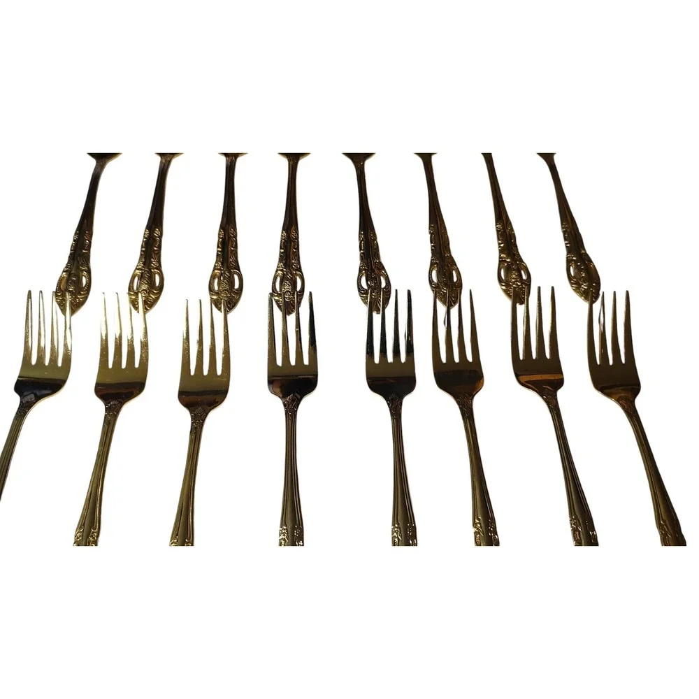 Hanford Forge HF Ltd Gold Pierced Rose Versaolles‎ Stainless Flatware 40 pcs SEE